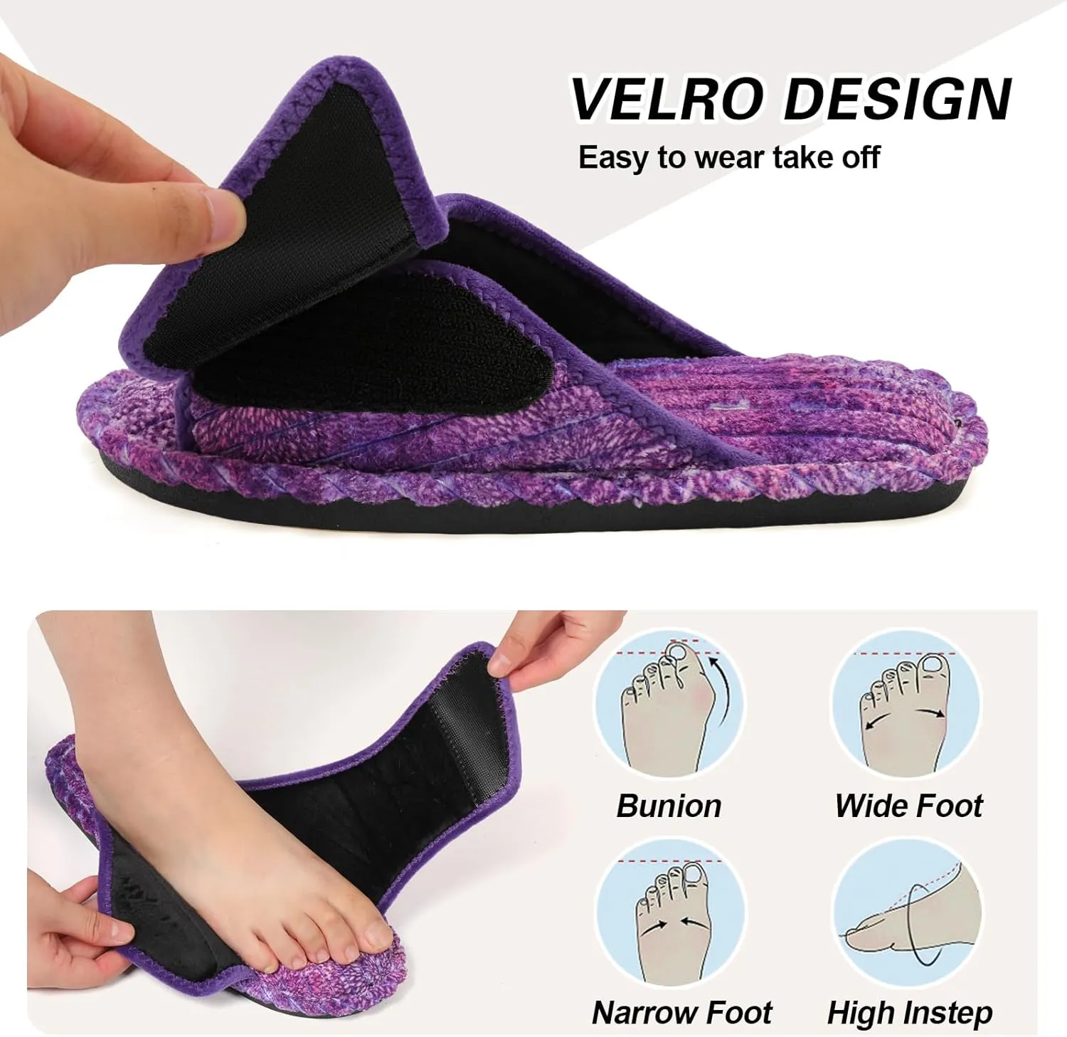 LeIsfIt Slippers for Women Adjustable Open Toe House Slippers Wide Diabetic Shoes Memory Foam Bedroom Slides Arthritis Edema House Shoes