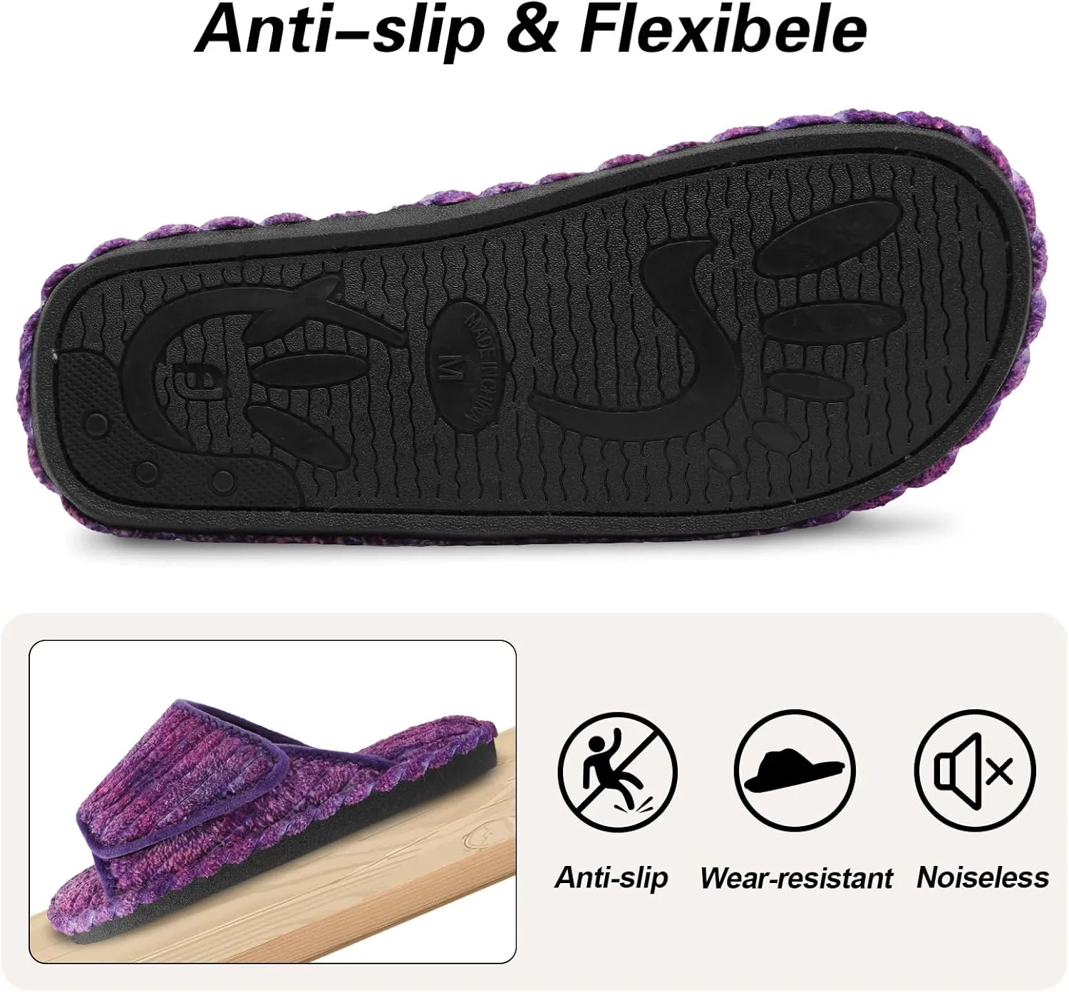 LeIsfIt Slippers for Women Adjustable Open Toe House Slippers Wide Diabetic Shoes Memory Foam Bedroom Slides Arthritis Edema House Shoes