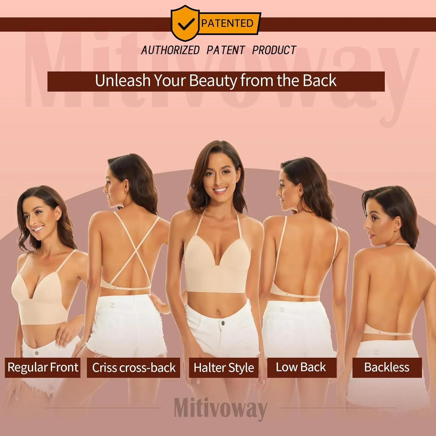 Low Back Bras for Women-Seamless Bralette Wireless Triangle Invisable Backless Bra-Low Cut Strappy Open Back Halter Bra