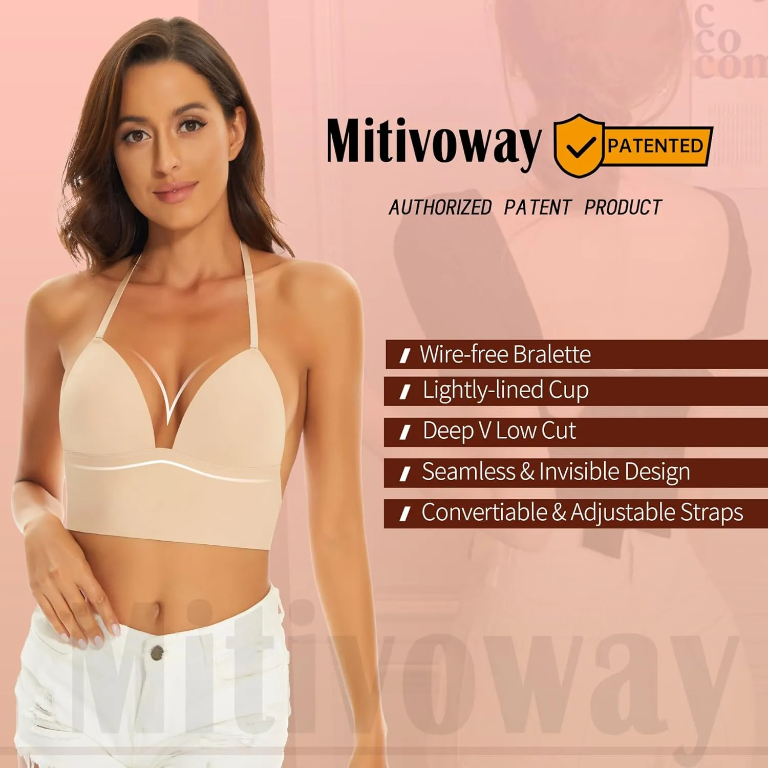 Low Back Bras for Women-Seamless Bralette Wireless Triangle Invisable Backless Bra-Low Cut Strappy Open Back Halter Bra