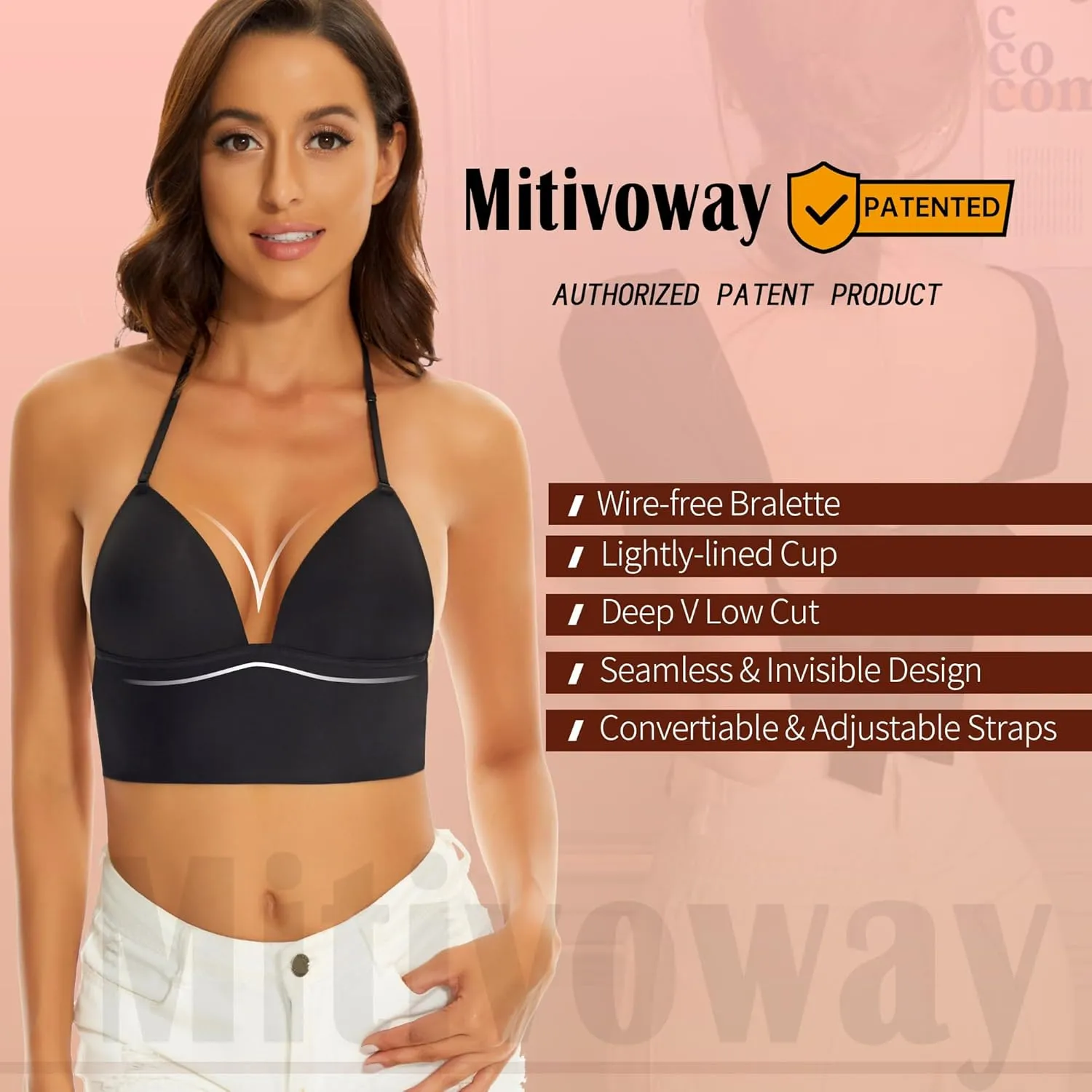 Low Back Bras for Women-Seamless Bralette Wireless Triangle Invisable Backless Bra-Low Cut Strappy Open Back Halter Bra