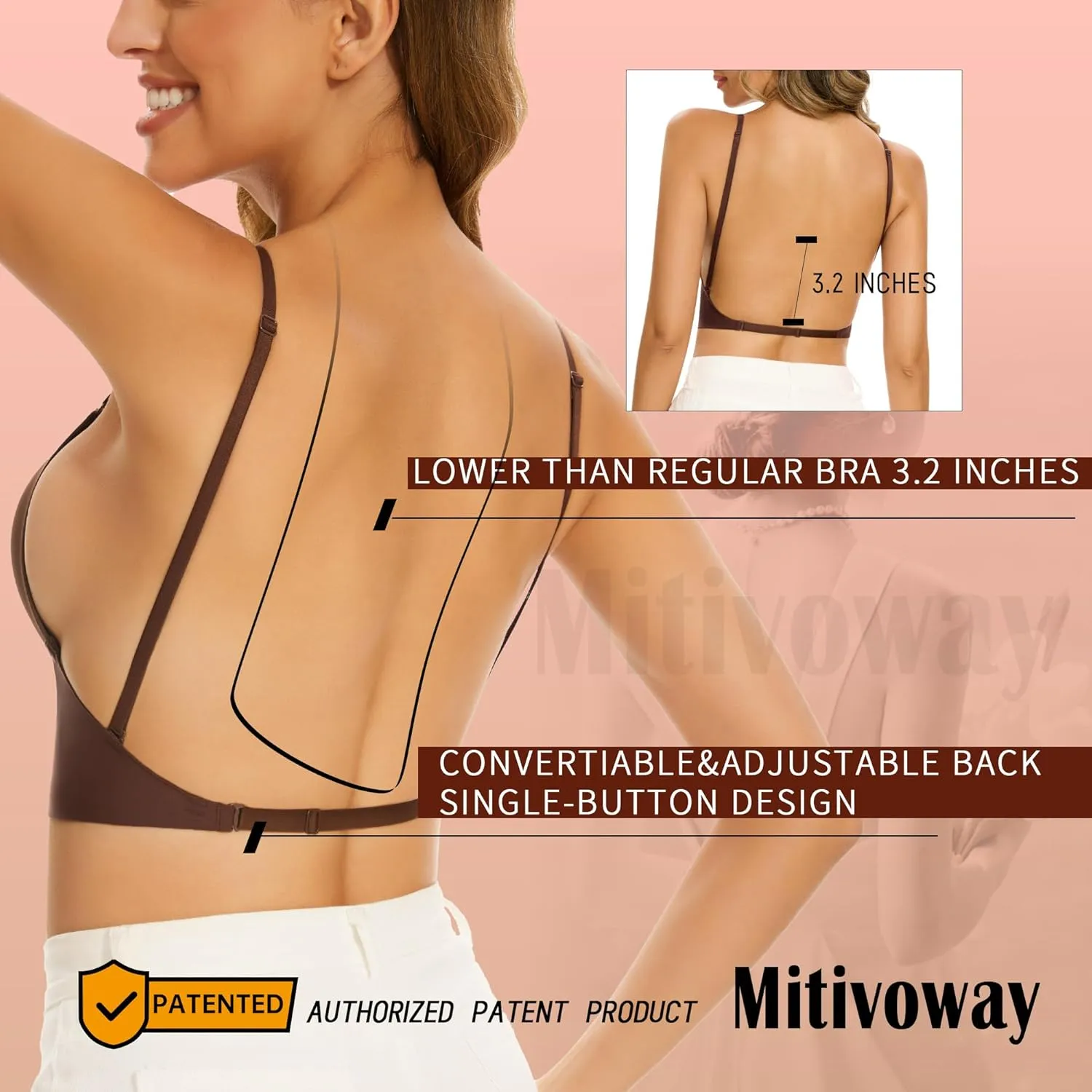 Low Back Bras for Women-Seamless Bralette Wireless Triangle Invisable Backless Bra-Low Cut Strappy Open Back Halter Bra