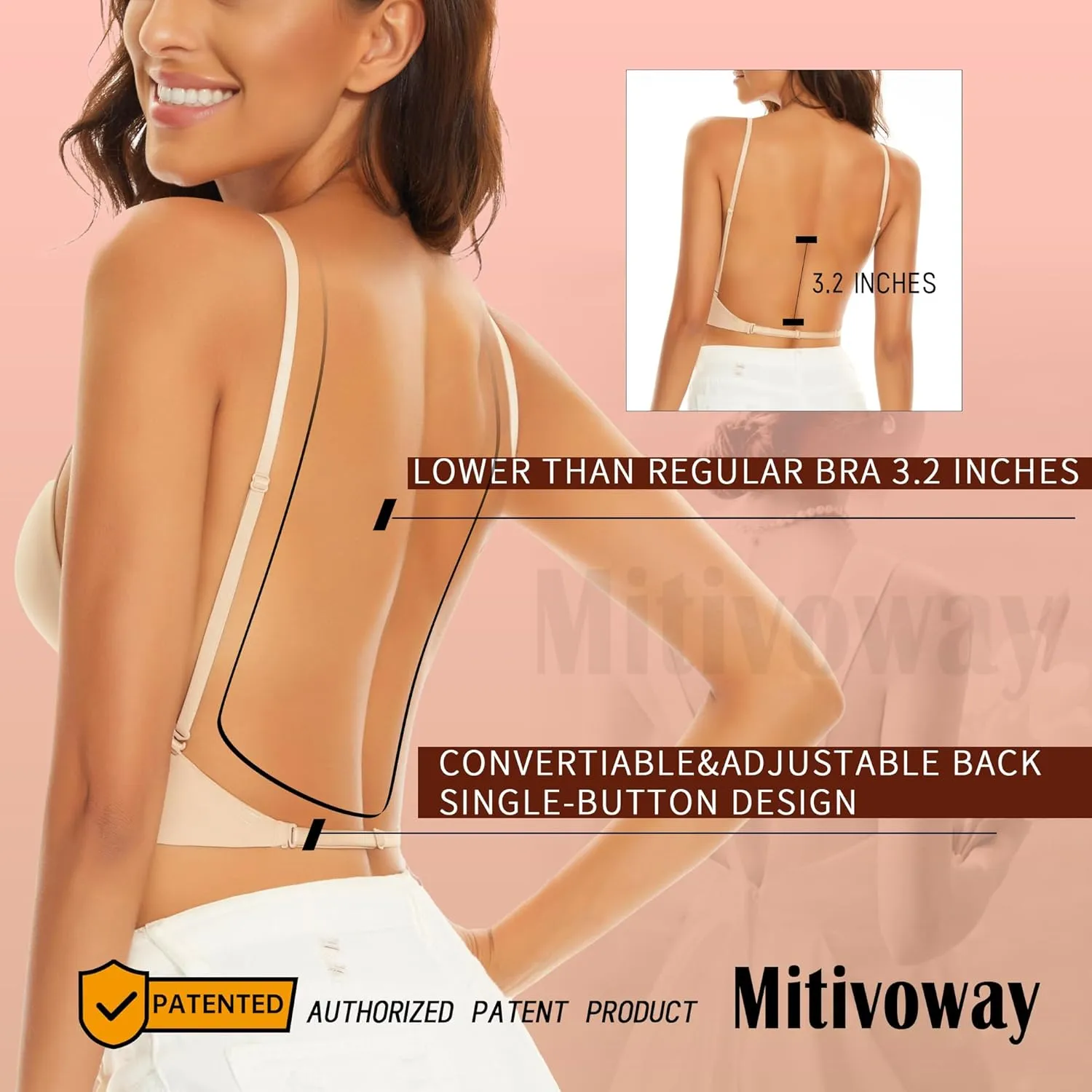 Low Back Bras for Women-Seamless Bralette Wireless Triangle Invisable Backless Bra-Low Cut Strappy Open Back Halter Bra