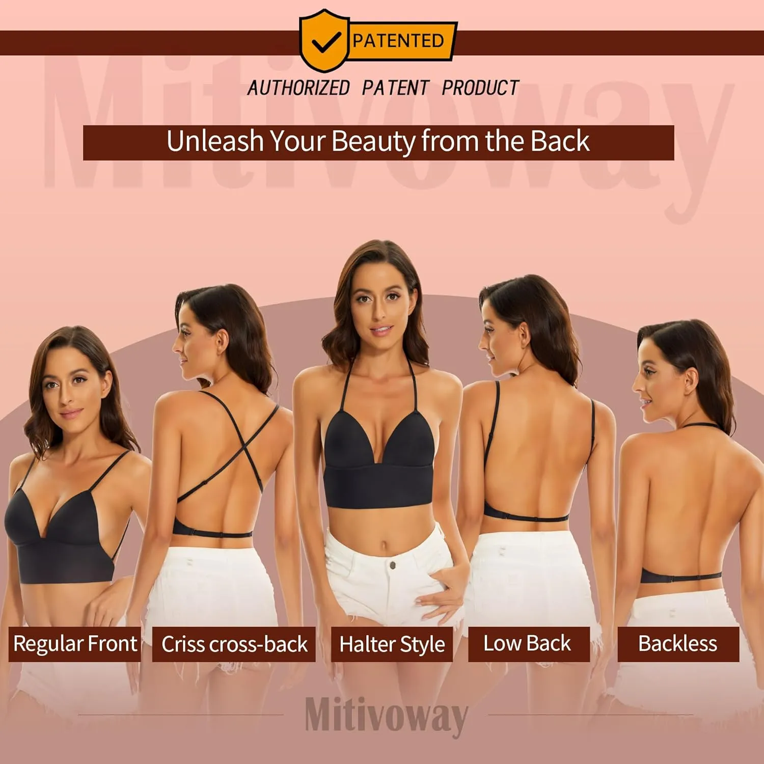 Low Back Bras for Women-Seamless Bralette Wireless Triangle Invisable Backless Bra-Low Cut Strappy Open Back Halter Bra
