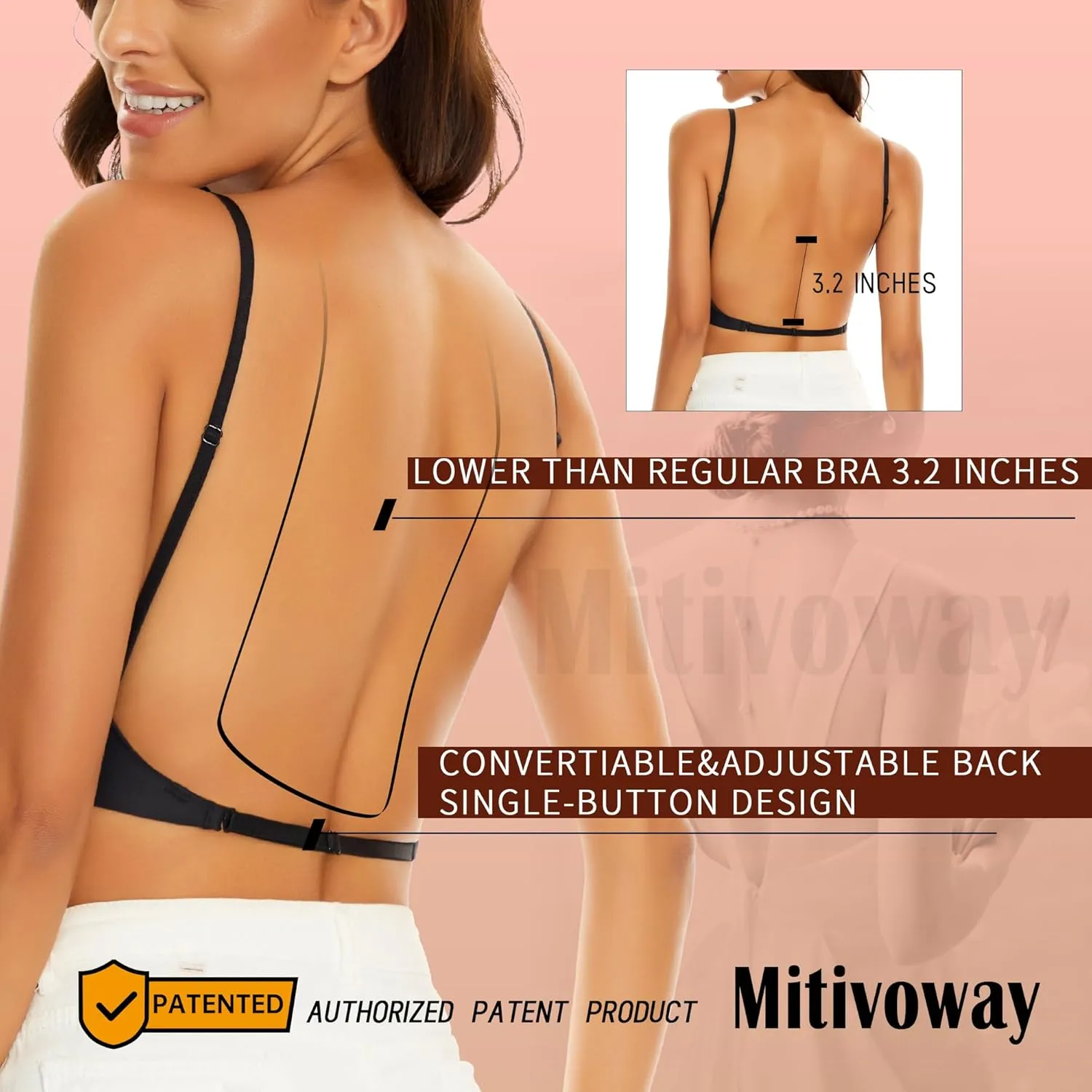 Low Back Bras for Women-Seamless Bralette Wireless Triangle Invisable Backless Bra-Low Cut Strappy Open Back Halter Bra