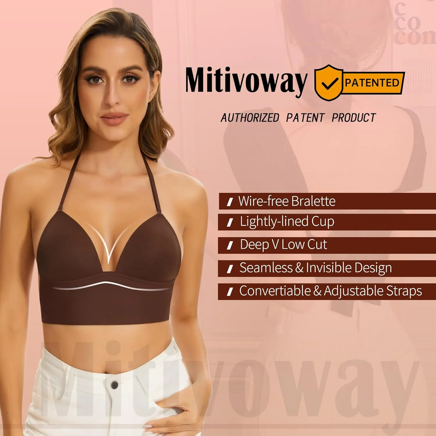 Low Back Bras for Women-Seamless Bralette Wireless Triangle Invisable Backless Bra-Low Cut Strappy Open Back Halter Bra