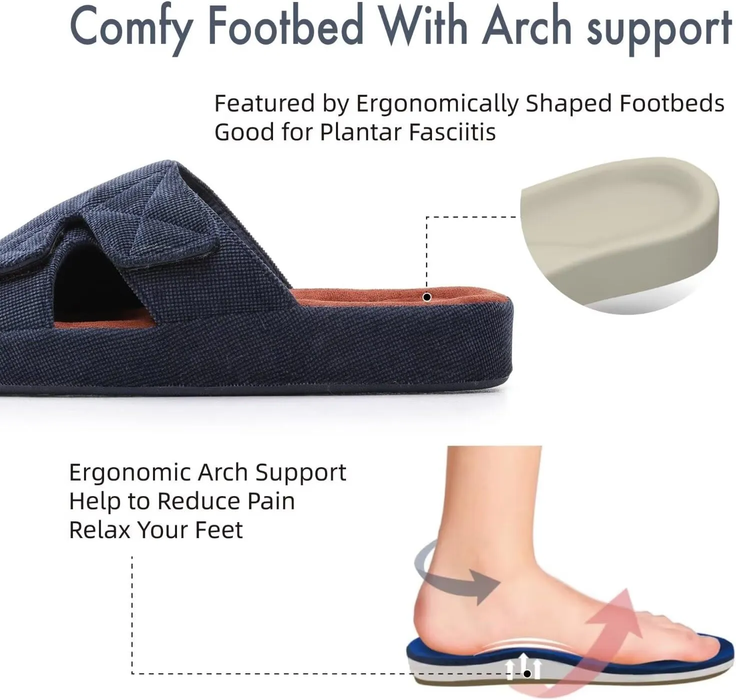 Men's Open Toe Slippers Adjustable House Slippers with Arch Support Cross Band Anti-Slip Indoor Outdoor Slides