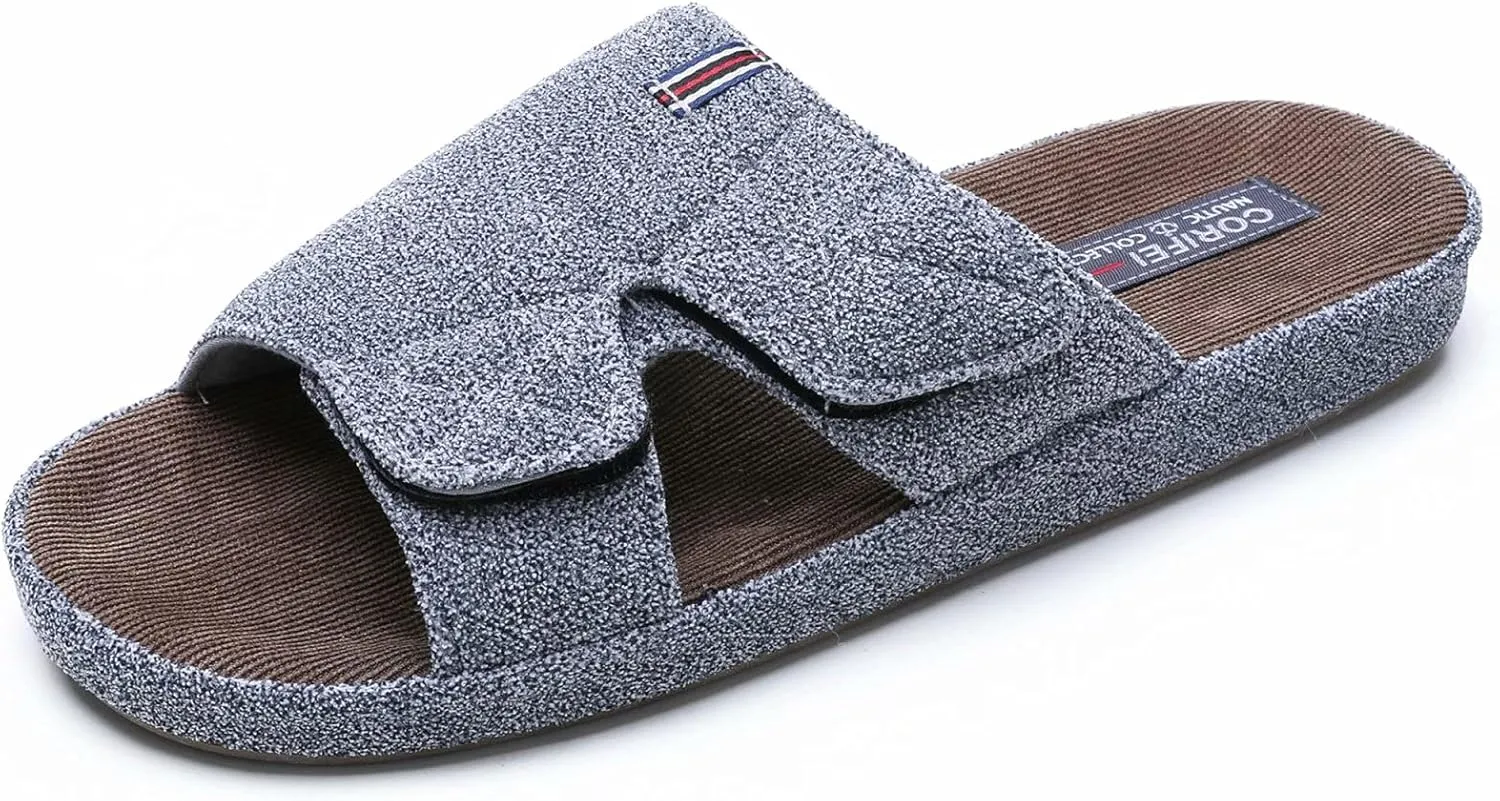 Men's Open Toe Slippers Adjustable House Slippers with Arch Support Cross Band Anti-Slip Indoor Outdoor Slides