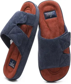 Men's Open Toe Slippers Adjustable House Slippers with Arch Support Cross Band Anti-Slip Indoor Outdoor Slides