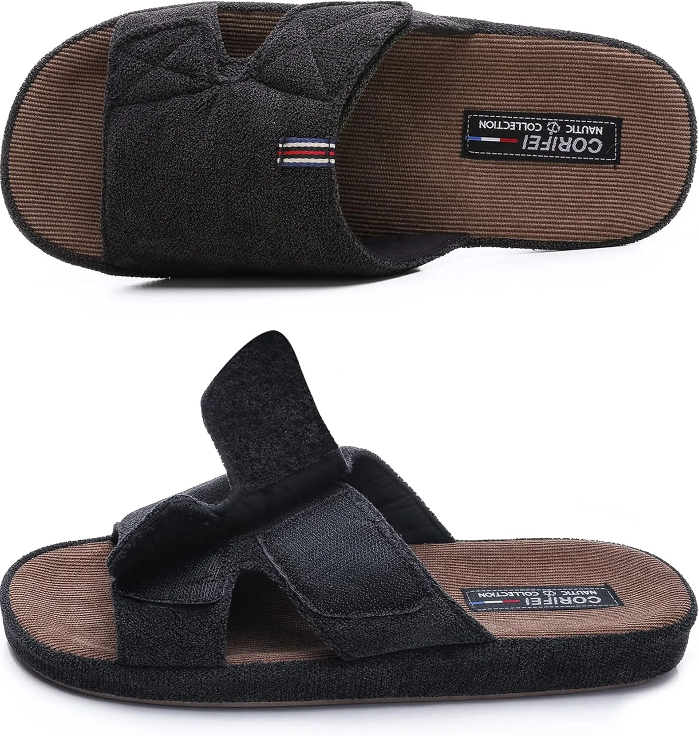 Men's Open Toe Slippers Adjustable House Slippers with Arch Support Cross Band Anti-Slip Indoor Outdoor Slides