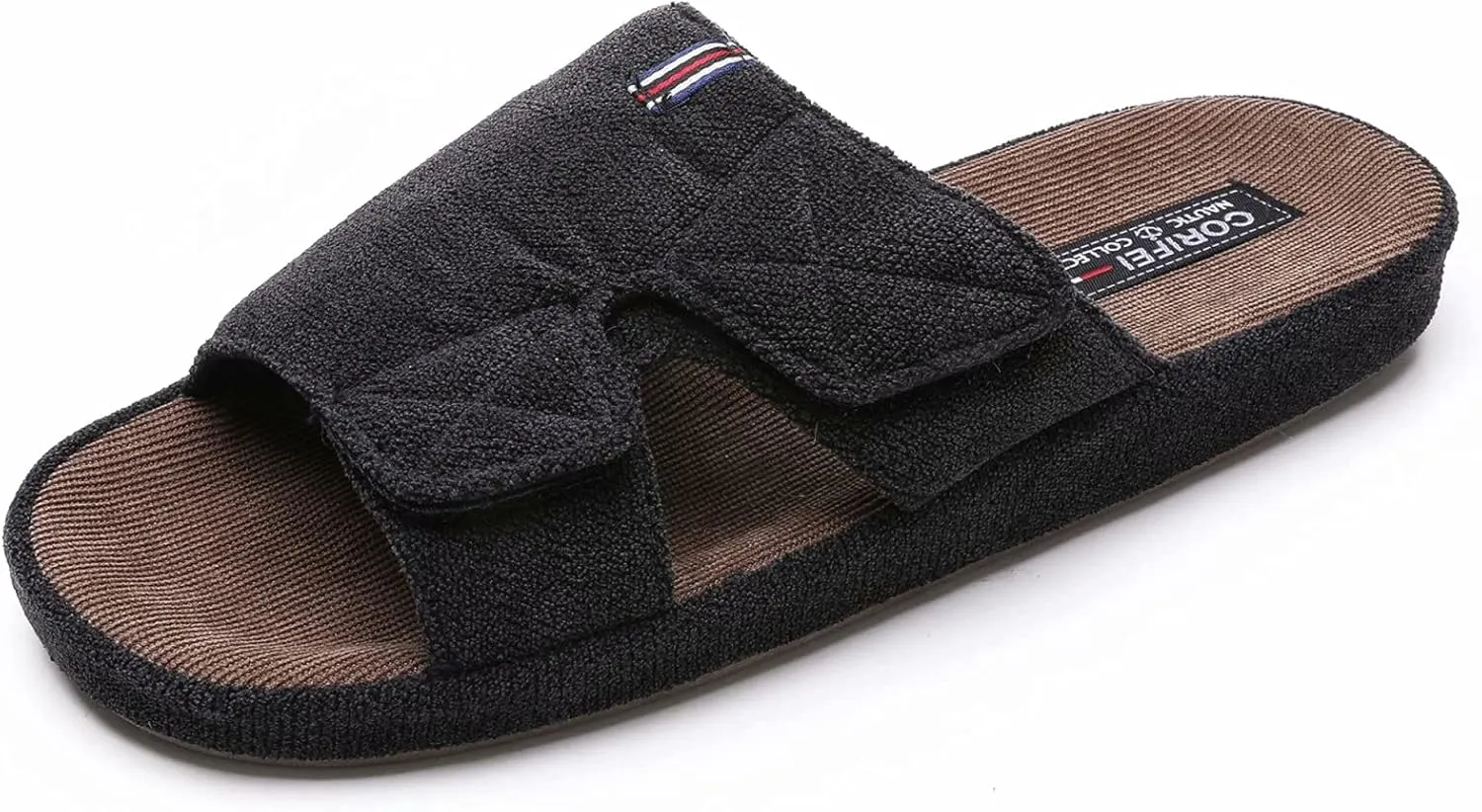 Men's Open Toe Slippers Adjustable House Slippers with Arch Support Cross Band Anti-Slip Indoor Outdoor Slides