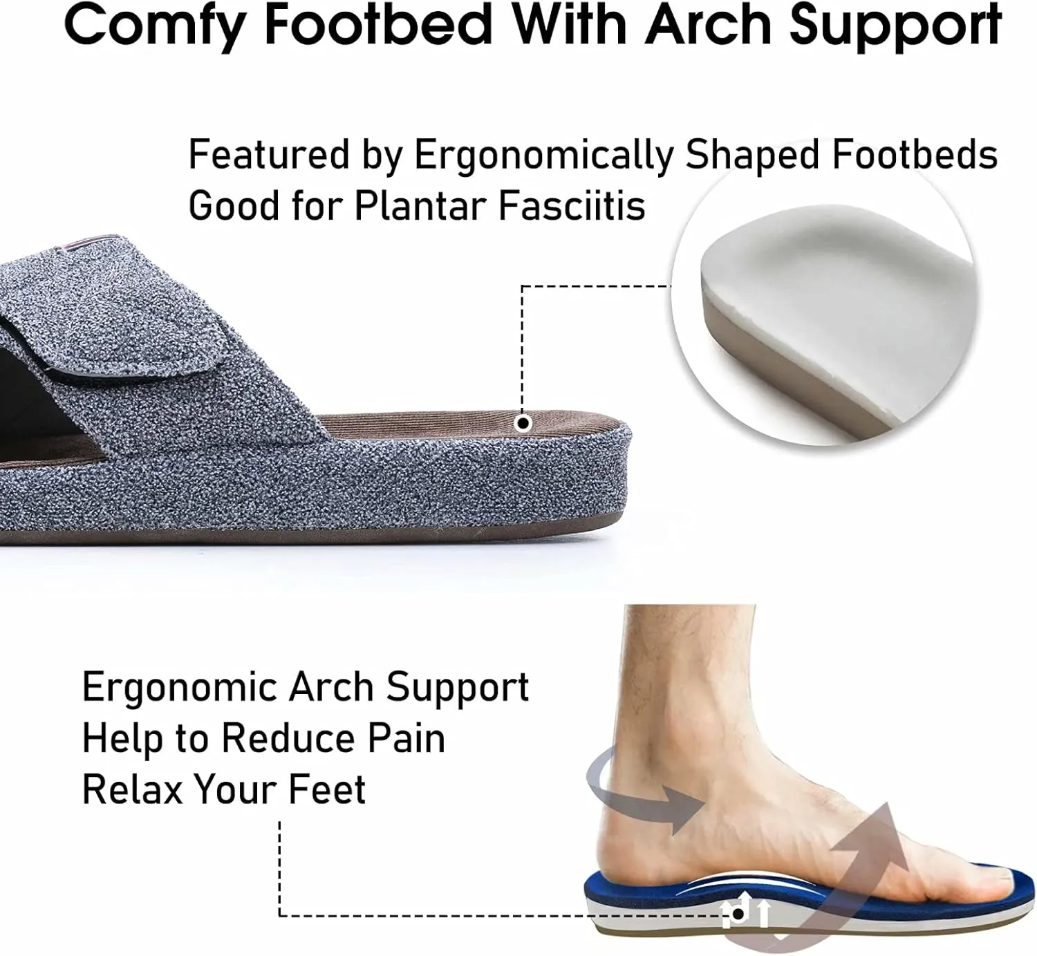Men's Open Toe Slippers Adjustable House Slippers with Arch Support Cross Band Anti-Slip Indoor Outdoor Slides