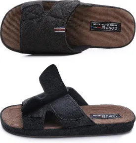 Men's Open Toe Slippers Adjustable House Slippers with Arch Support Cross Band Anti-Slip Indoor Outdoor Slides