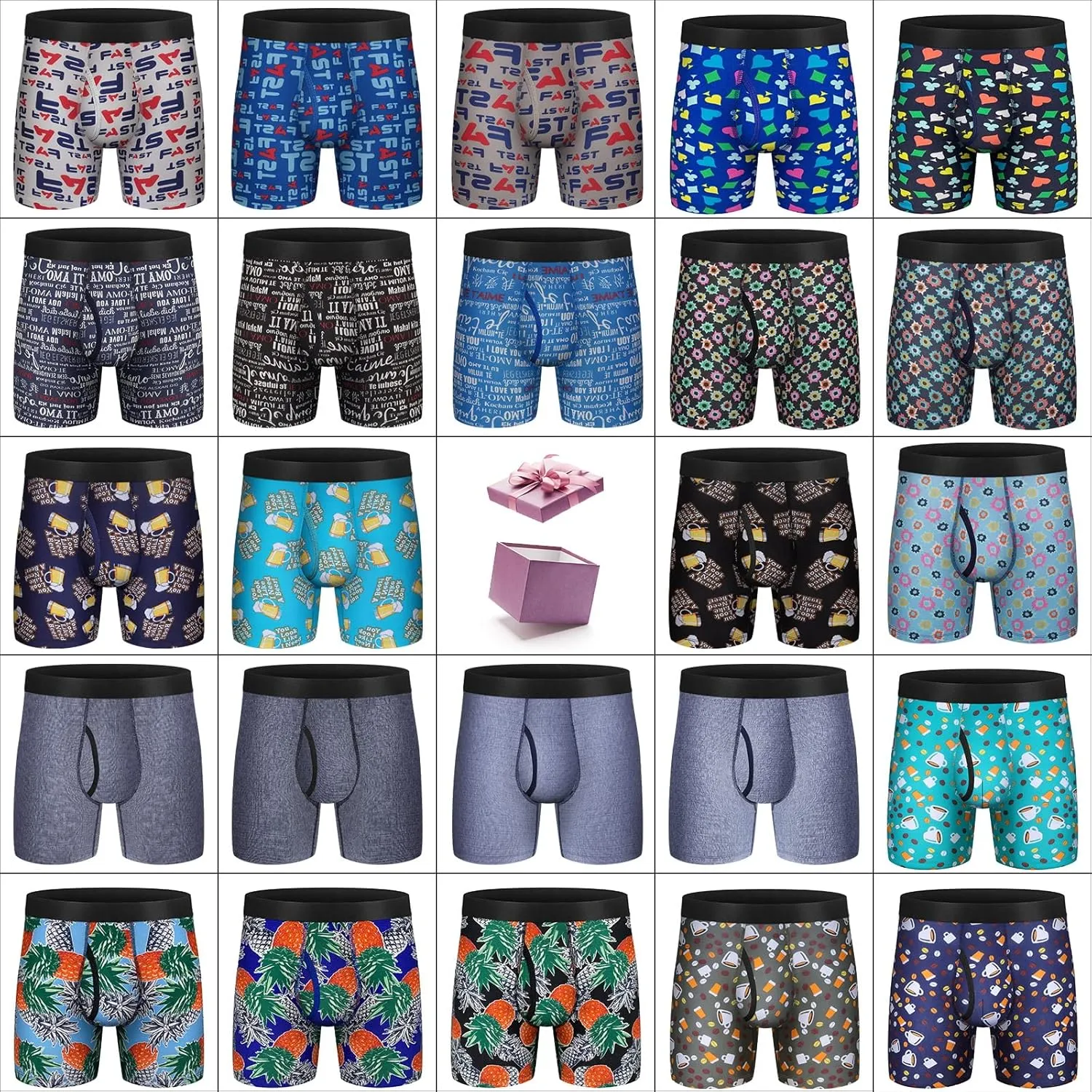 Mens Underwear Cotton Boxer Briefs Comfy Breathable 6" Underwear Tagless Wide Waistband Boxer Briefs Multipack