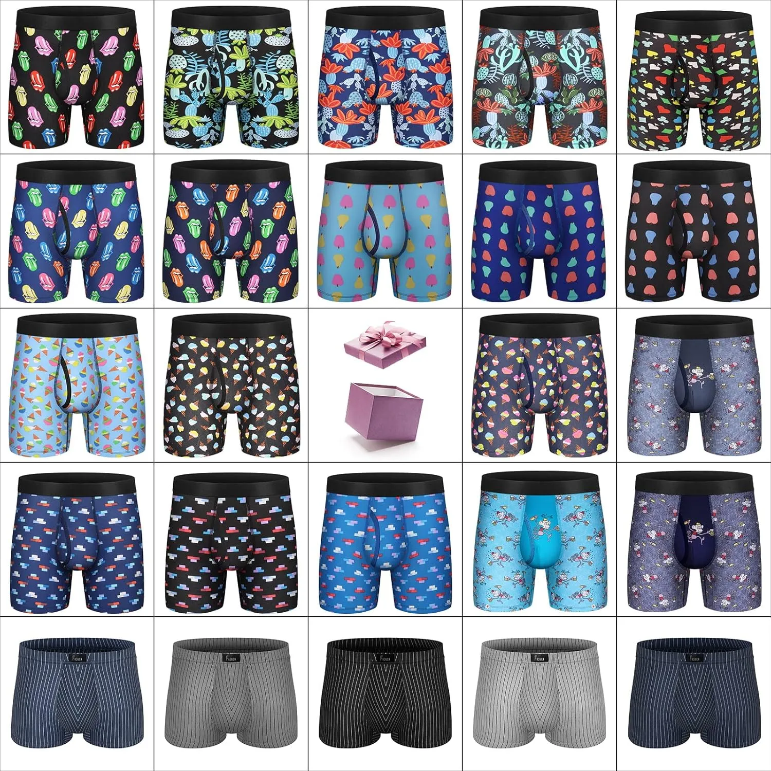 Mens Underwear Cotton Boxer Briefs Comfy Breathable 6" Underwear Tagless Wide Waistband Boxer Briefs Multipack