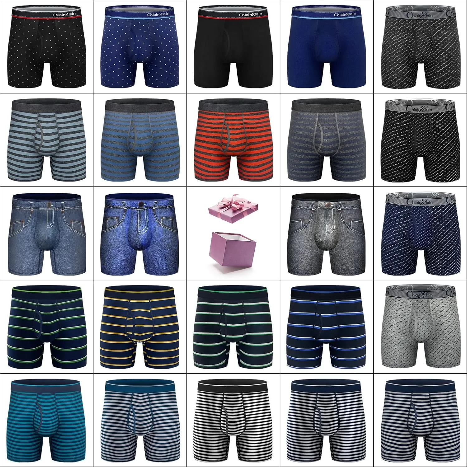 Mens Underwear Cotton Boxer Briefs Comfy Breathable 6" Underwear Tagless Wide Waistband Boxer Briefs Multipack