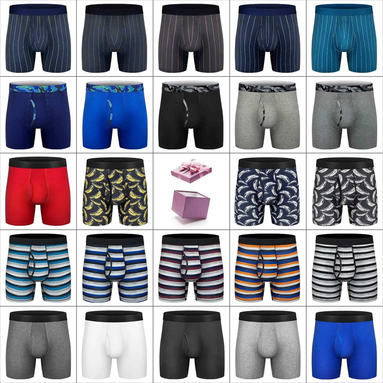Mens Underwear Cotton Boxer Briefs Comfy Breathable 6" Underwear Tagless Wide Waistband Boxer Briefs Multipack