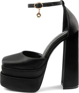 MERUMOTE Womens Sexy High Heels Platforms Pumps Square Toe Chunky Block Heels Rhinestone Party Shoes