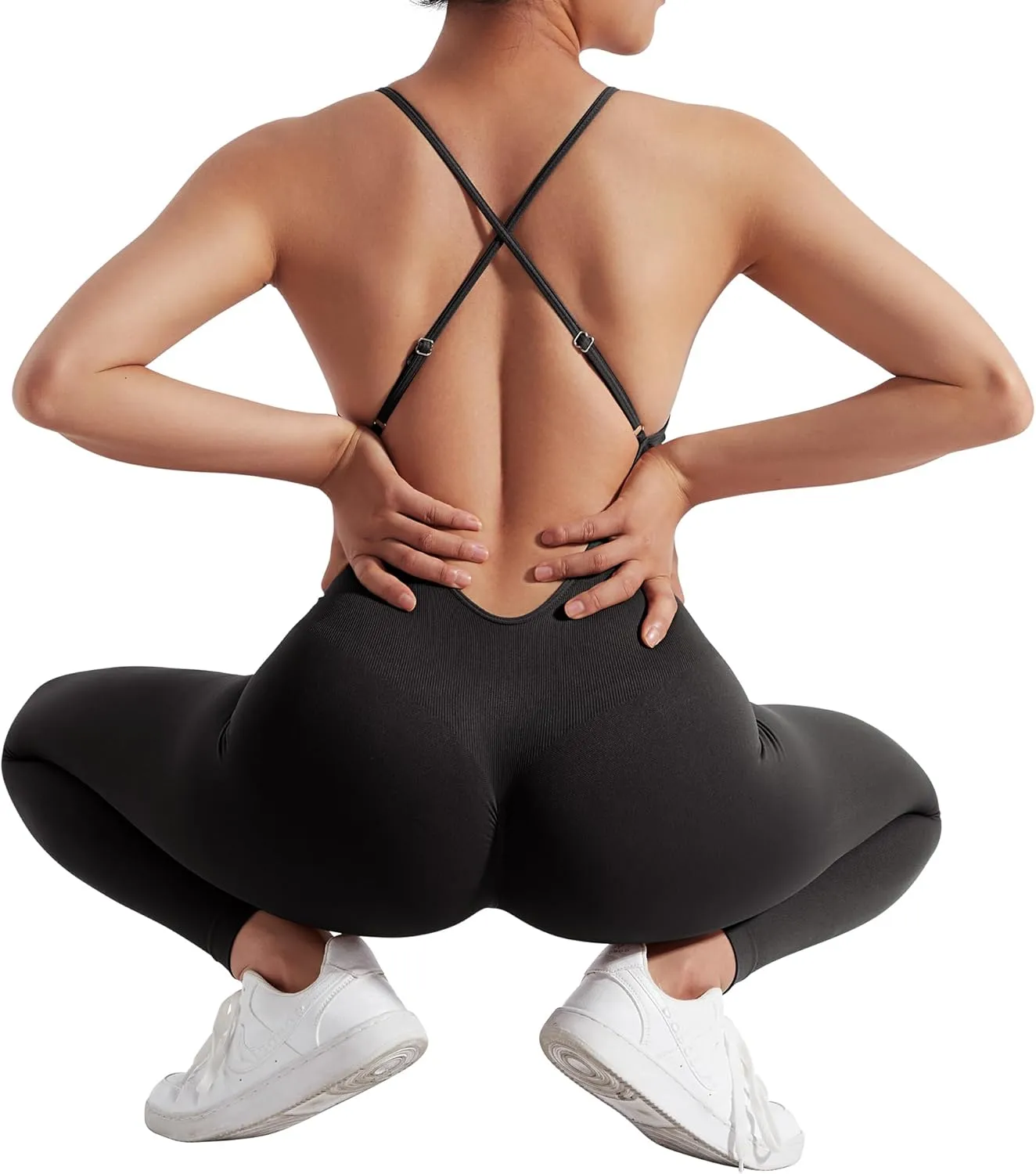 MOOSLOVER Women Strappy Backless One Piece Jumpsuits Tummy Control Padded Workout Rompers