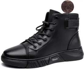 Myallfeet Men's Classic Italian High Top Cashmere Leather Boots Non-Slip Shock Absorber Side Zipper Business Ankle Boots Classic Fashion Casual Round Toe Leather Chukka Boots