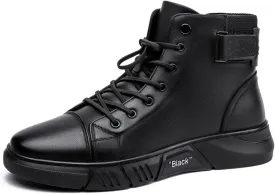 Myallfeet Men's Classic Italian High Top Cashmere Leather Boots Non-Slip Shock Absorber Side Zipper Business Ankle Boots Classic Fashion Casual Round Toe Leather Chukka Boots