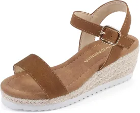 PANDANINJIA Girls Sandals Wedge Platform Espadrille Little Big Kid Girls Heels Open Toe Summer Dress Shoes