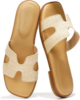 Project Cloud Genuine Leather Summer Sandals for Women 2025 - Comfortable Memory Foam Insole Slides and Non Slip Fashion Flat Womens Sandals (Jannel)