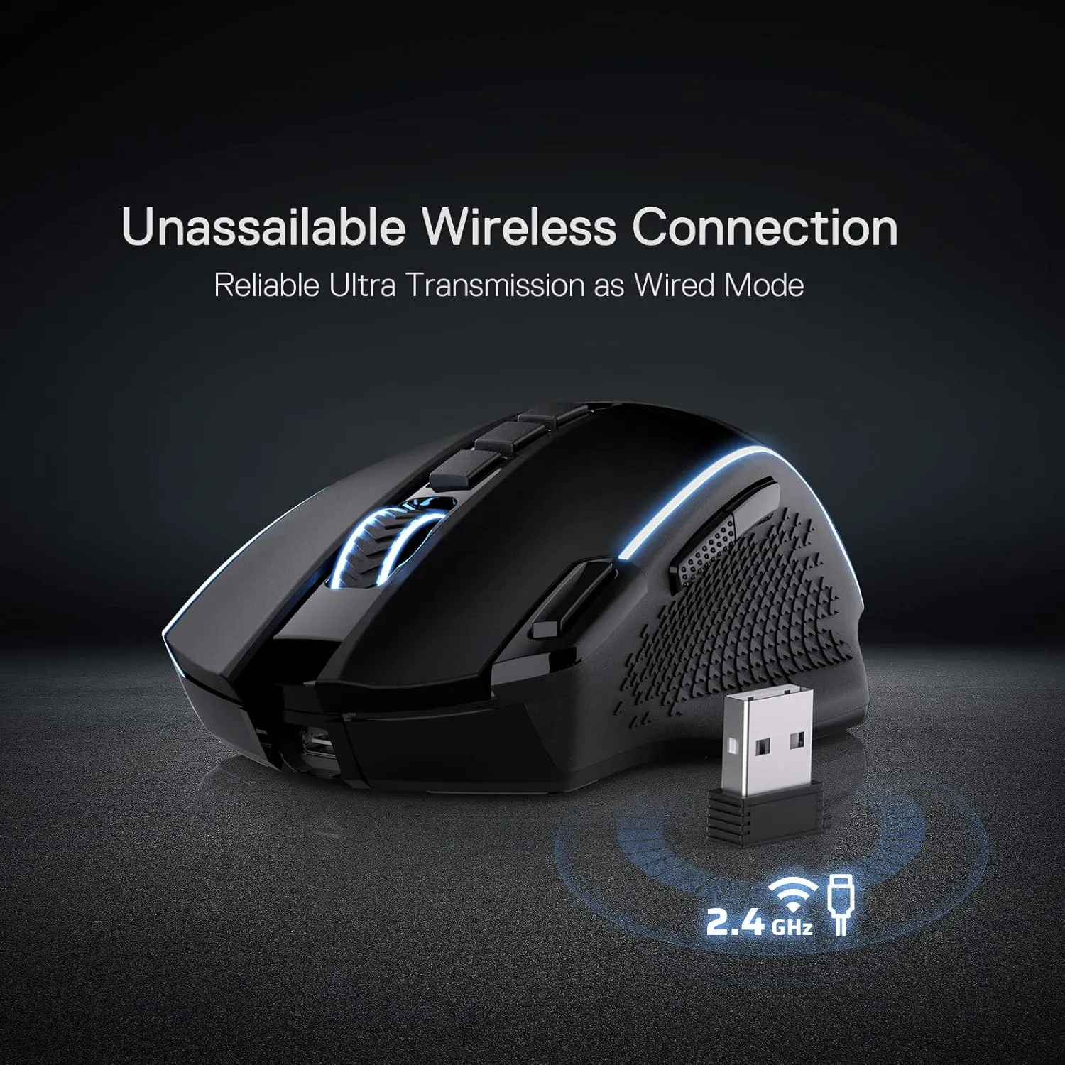 Redragon M991 Wireless Gaming Mouse, 26000 DPI 3-Mode Gamer Mice w/Rapid Fire Key, 9 Macro Buttons, Powerful Capacity and RGB Backlight for PC/Mac/Laptop, Black