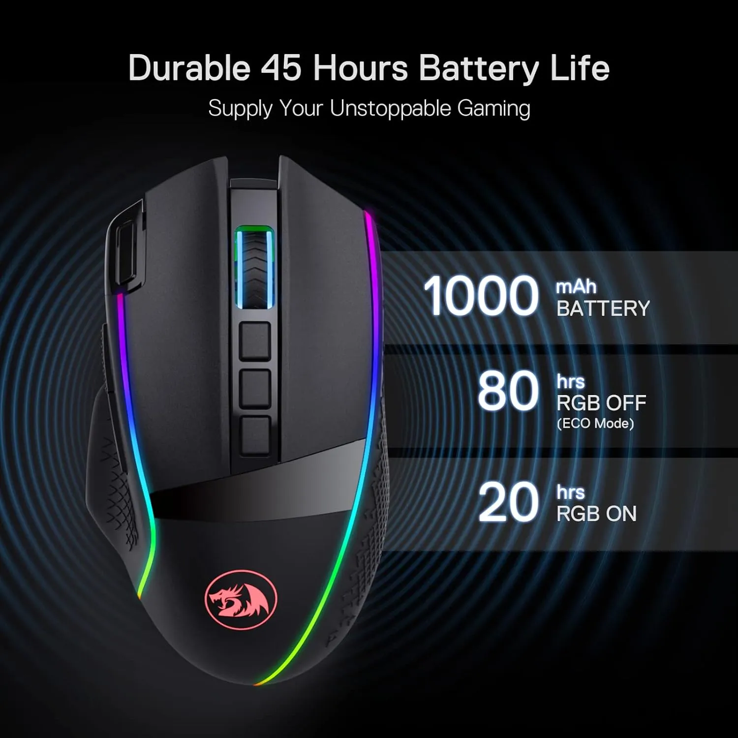 Redragon M991 Wireless Gaming Mouse, 26000 DPI 3-Mode Gamer Mice w/Rapid Fire Key, 9 Macro Buttons, Powerful Capacity and RGB Backlight for PC/Mac/Laptop, Black