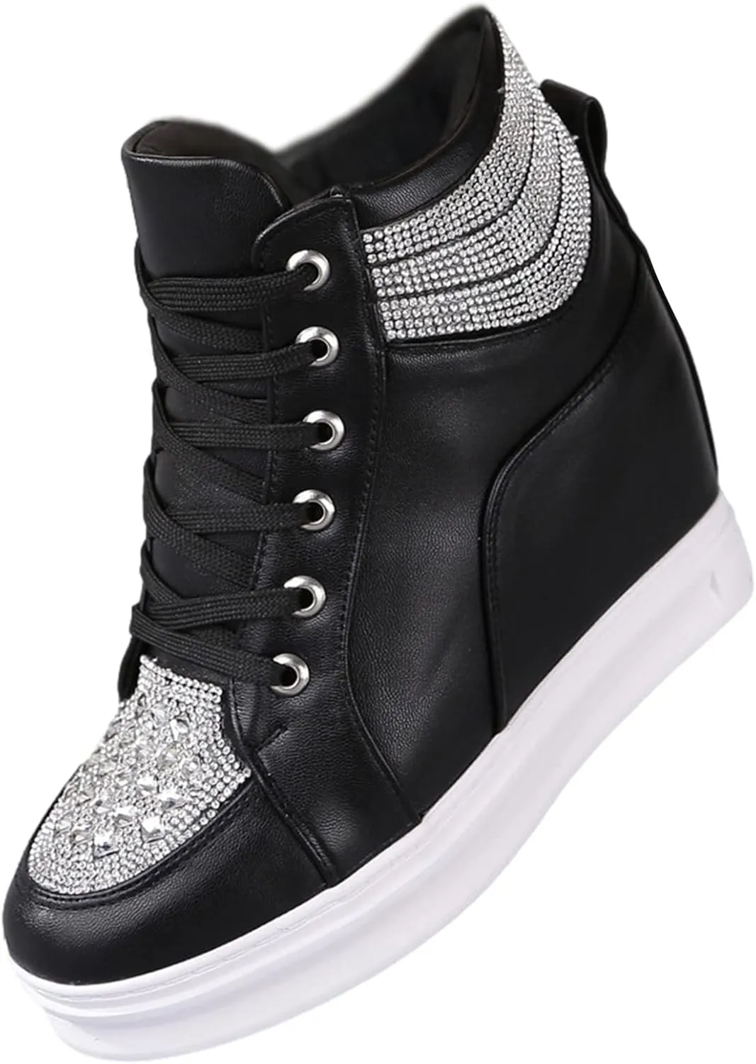 rismart Women's High Top Wedge Fashion Sneakers Glitter Lace up Ankle Bootie