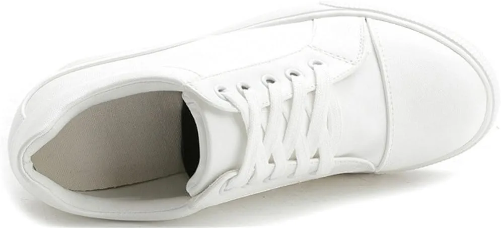 SATUKI Hidden Heel Fashion Sneakers for Women,Casual Wedges Platform Pleather Lace Up Sports Shoes