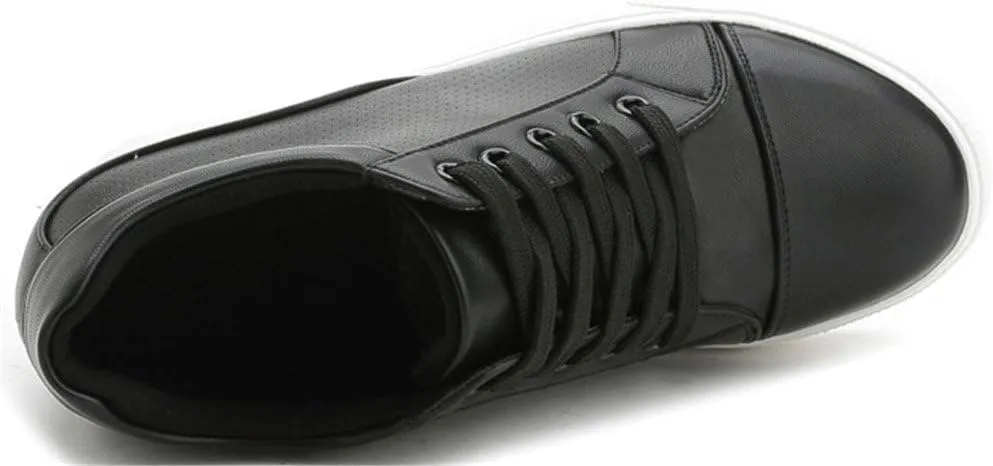 SATUKI Hidden Heel Fashion Sneakers for Women,Casual Wedges Platform Pleather Lace Up Sports Shoes