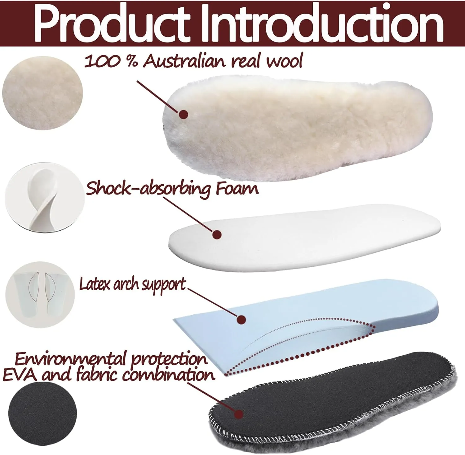 Sheepskin Insoles Flat Feet Orthopedic Arch Support Inserts for Plantar Fasciitis Swollen Feet Pain Relief Neuropathy White Women 8