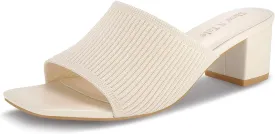 Shoe'N Tale Heeled Sandals For Women Square Open Toe Heeled Mules Chunky Block Low Heel Slip On Slides