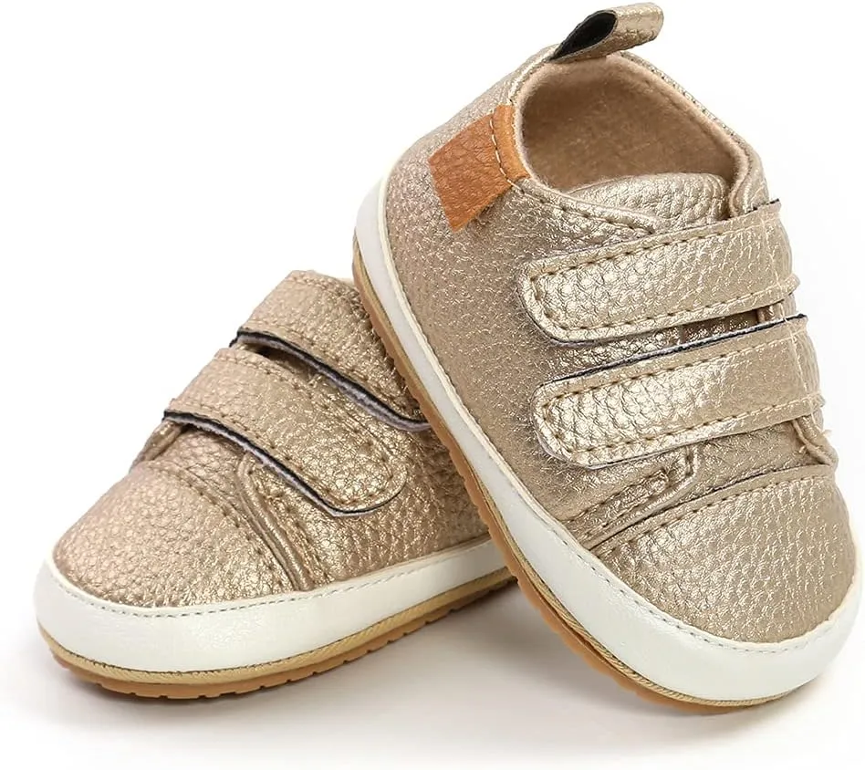 SOFMUO Baby Boys Girls High Top Ankle PU Leather Sneakers Soft Rubber Sole Infant Moccasins Newborn Oxford Loafers Anti-Slip Toddler Wedding Uniform Dress Shoes