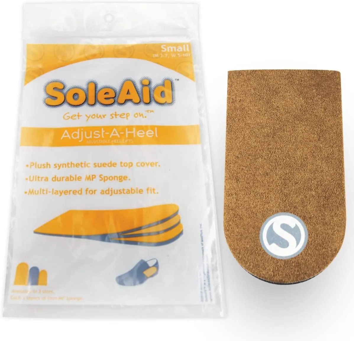 SoleAid Adjust-A-Heel | 3-Layer Adjustable Orthopedic Heel Lift for Heel Pain, Leg Length Discrepancies, Increase Height | Small (Men 3-7 / Women 5-10)