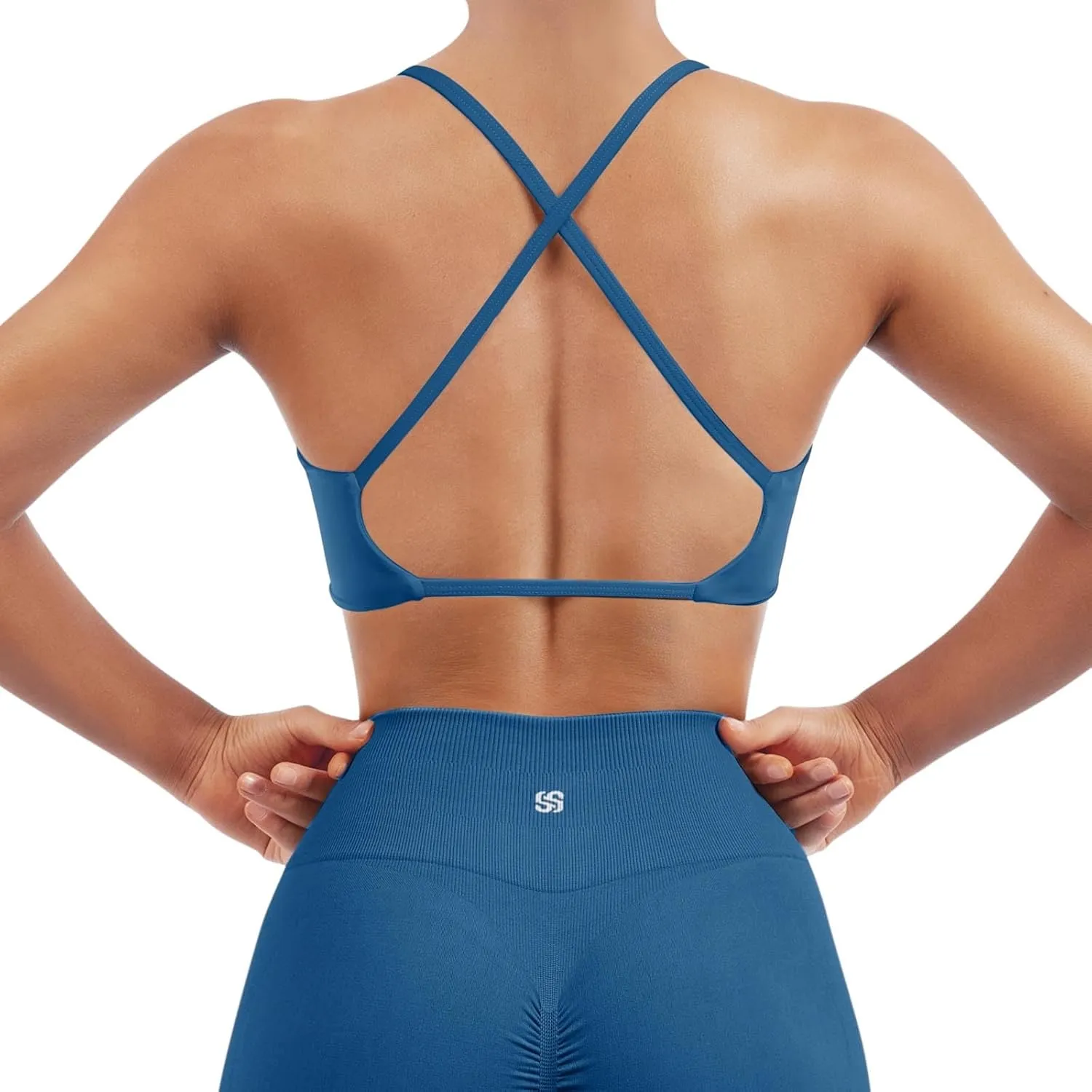 SUUKSESS Women 2 Piece Open Back Strappy Sports Bra Pack Twist V Neck Workout Crops