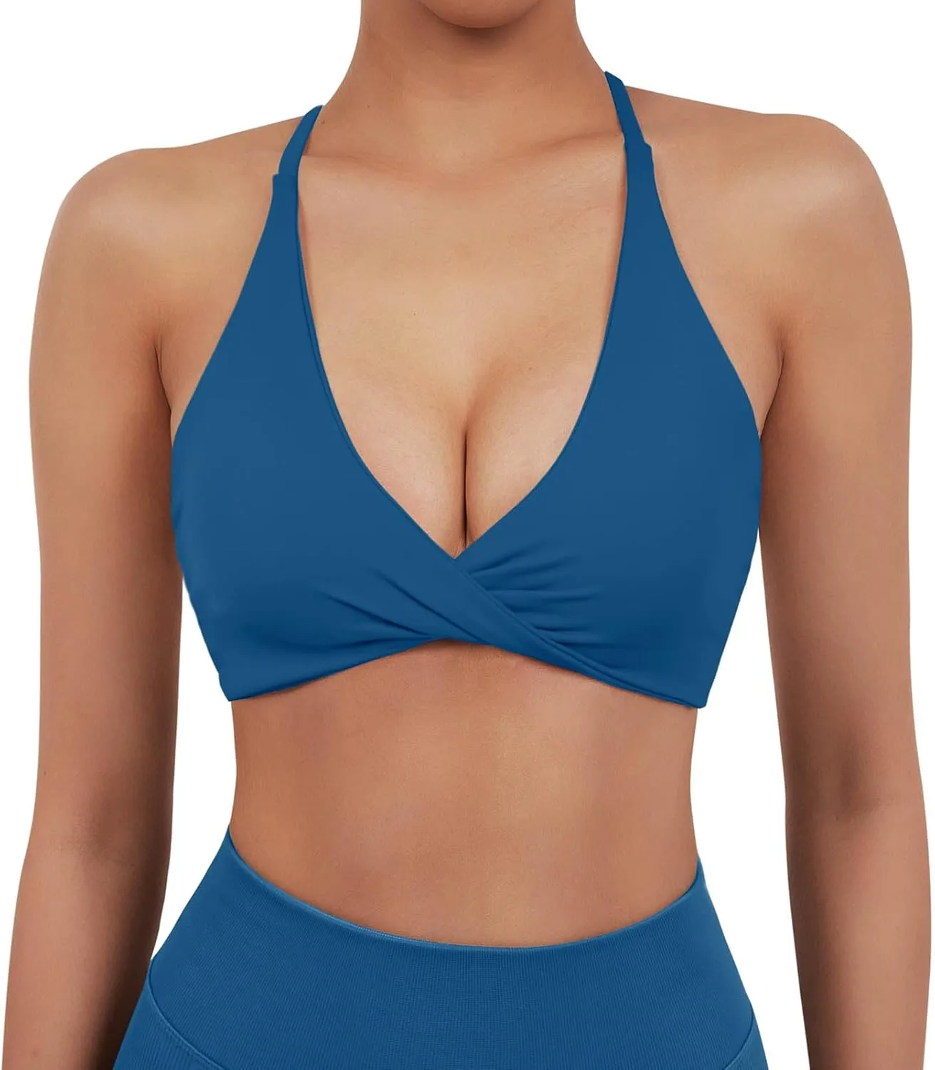 SUUKSESS Women 2 Piece Open Back Strappy Sports Bra Pack Twist V Neck Workout Crops