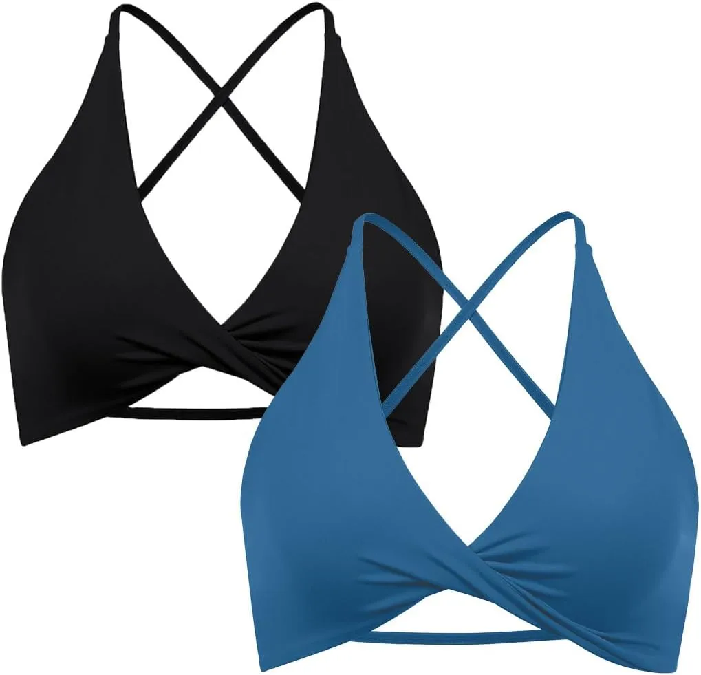 SUUKSESS Women 2 Piece Open Back Strappy Sports Bra Pack Twist V Neck Workout Crops