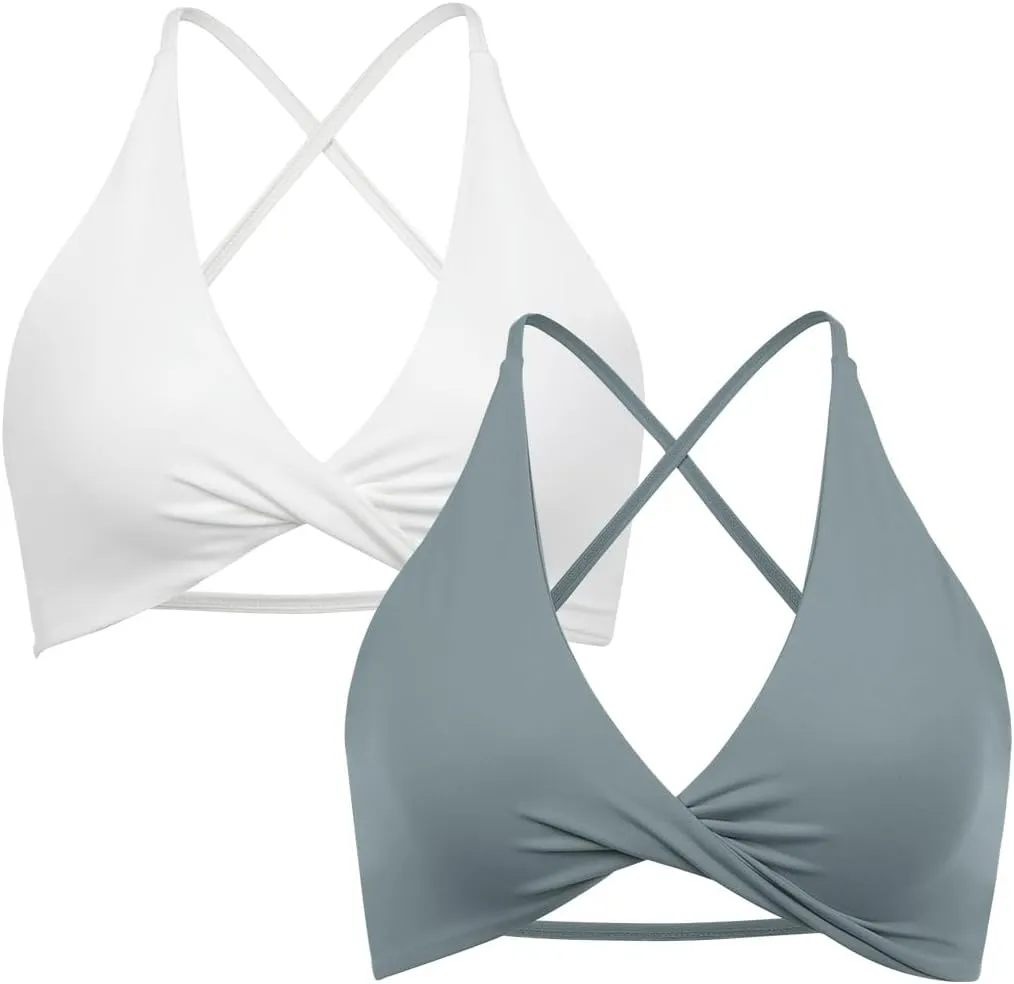 SUUKSESS Women 2 Piece Open Back Strappy Sports Bra Pack Twist V Neck Workout Crops