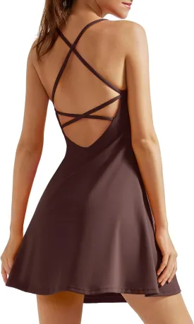 SUUKSESS Women Backless Workout Tennis Dress with Built in Bra Athletic Dresses