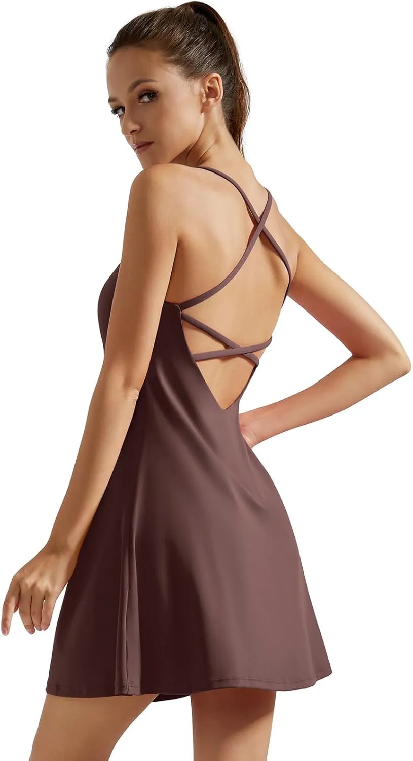 SUUKSESS Women Backless Workout Tennis Dress with Built in Bra Athletic Dresses