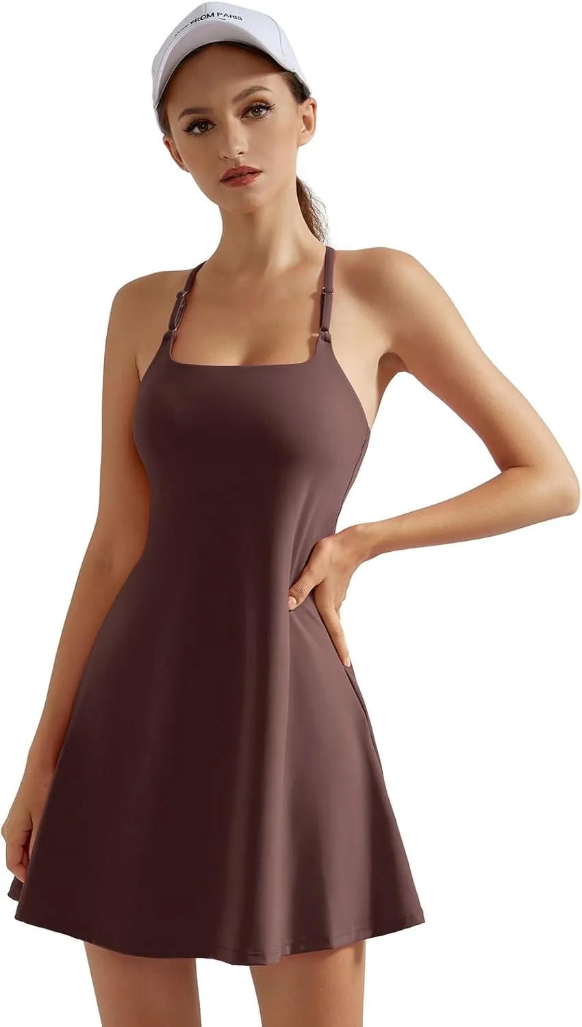 SUUKSESS Women Backless Workout Tennis Dress with Built in Bra Athletic Dresses