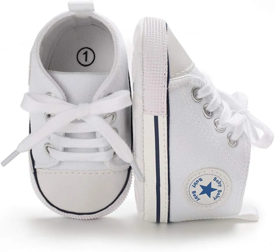 Unisex Baby Girls Boys Canvas High-top Shoes, Newborn Infant Anti-Slip Soft Sole Frist Walking Breathable Sneakers