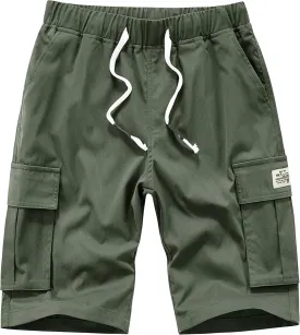Vcansion Women's Casual Elastic Waist Drawstring Relaxed Fit Multi-Pockets Cotton Cargo Shorts