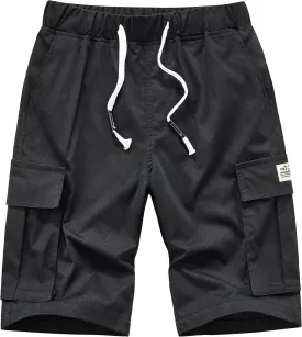 Vcansion Women's Casual Elastic Waist Drawstring Relaxed Fit Multi-Pockets Cotton Cargo Shorts