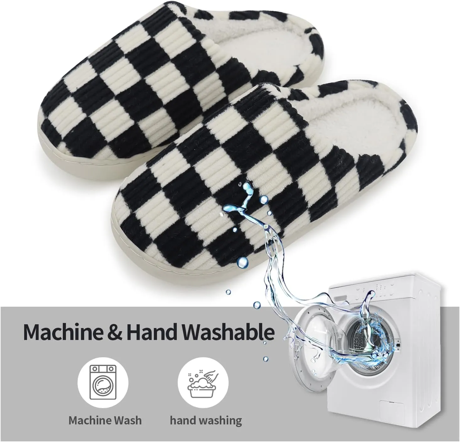 Women Home Fuzzy Slippers - Memory Foam Checkered Plaid Scuff Non-Slip Indoor Outdoor Comfortable Casual Soft Slides
