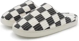 Women Home Fuzzy Slippers - Memory Foam Checkered Plaid Scuff Non-Slip Indoor Outdoor Comfortable Casual Soft Slides