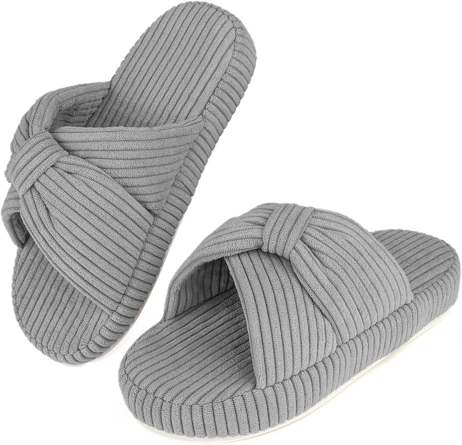 Women's Comfy Memory Foam Corduroy Bow Slip-On Open Toe Bedroom Slides Home Slippers Indoor/Outdoor