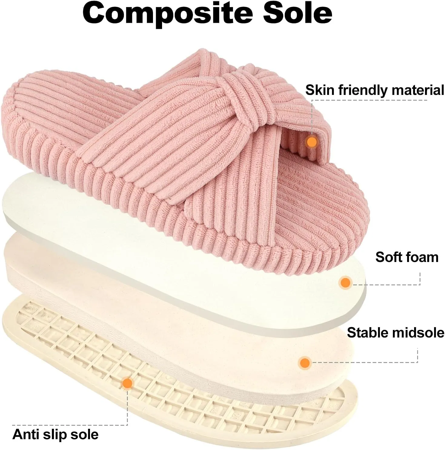 Women's Comfy Memory Foam Corduroy Bow Slip-On Open Toe Bedroom Slides Home Slippers Indoor/Outdoor